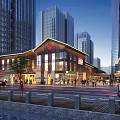 Modern Urban Commercial Street With High Rise Buildings Bustling Pedestrians And Storefronts