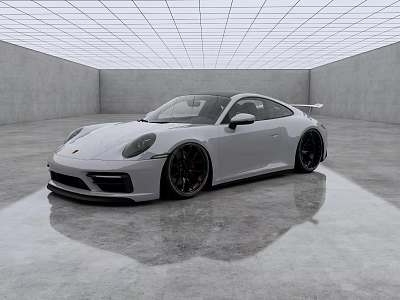 Stylish White Sports Car In Modern Concrete Interior With Shiny Floor And Grid Ceiling 3d model