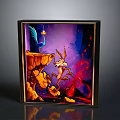 Framed Animated Artwork Featuring Rabbit On Rocky Cliff With Purple Background And Red Accents