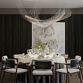 Modern Box Restaurant Box Dining Table and Chair Combination Chandelier Tableware 3d model