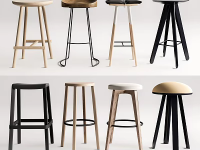 Modern Bar Stools With Wooden And Metal Frames In Various Styles For Home Bar 3d model