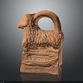 Terracotta Animal Head Shaped Container With Carved Patterns And Handle