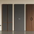 Minotti Modern Wardrobe Doors With Dark Gray Frame Walnut Panels Round Handle And Metal Fasteners