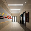 Community Party and Mass Service Hall Modern Spacious Interior with Service Desks and Information Displays