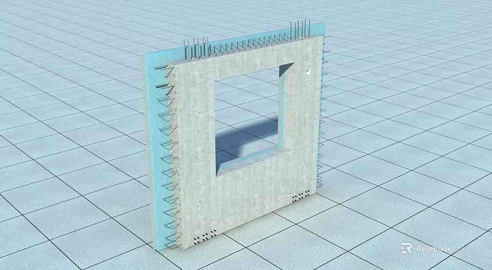 Reinforced Concrete Building Component With Square Opening And Steel Rebars Bottom Holes Structure 3d model 