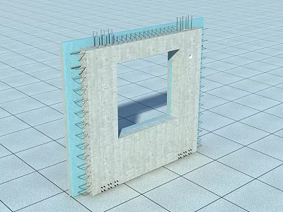 Reinforced Concrete Building Component With Square Opening And Steel Rebars Bottom Holes Structure 3d model