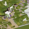 Scenic Urban Park Landscape With Lush Trees Curved Paths And Water Fountain