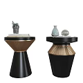 Stylish Modern Side Tables with Gold Metal Frames Black Tops and Decorative Elements 3d model