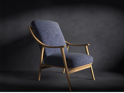 Modern Leisure Chair With Blue Fabric Upholstery And Wooden Armrests Legs 3d model