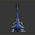 Elaborate Blue Dragon Shaped Ornamental Boat With Golden Accents And Circular Ornaments