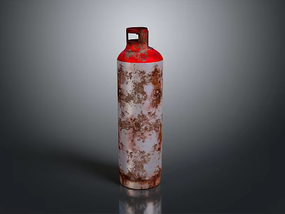 Rusty Red And White Gas Cylinder Isolated On Dark Background 3d model