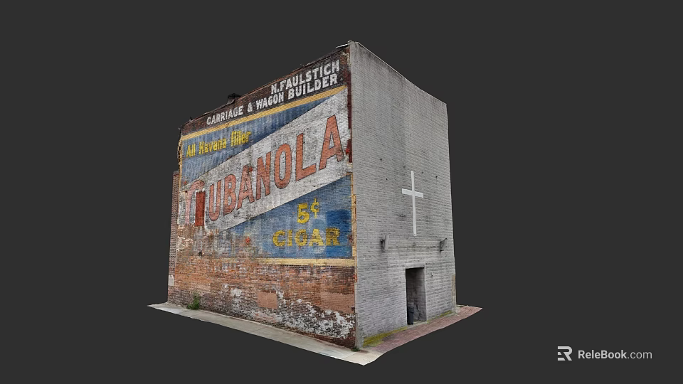 Garden Landscape Featuring Weathered Building Vintage Advertisement And Cross 3d model 