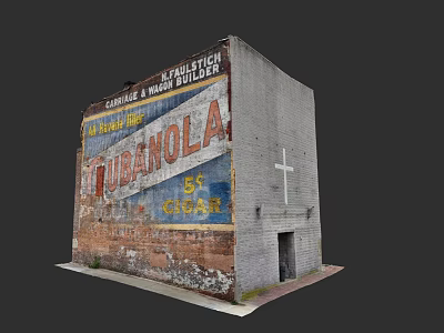 Garden Landscape Featuring Weathered Building Vintage Advertisement And Cross 3d model
