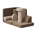 Brown Corduroy Modular Sofa With Armrests Round Stools And Detachable Components 3d model