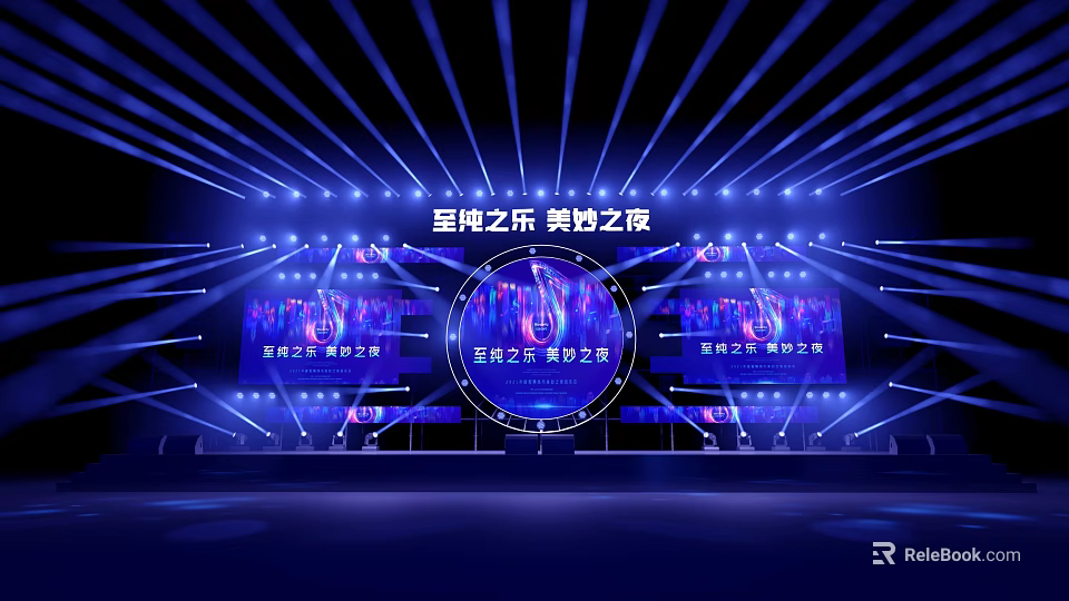 Modern Ballroom With Blue Lighting Stage Large Screens And Dance Vibe Lighting Effects 3d model 