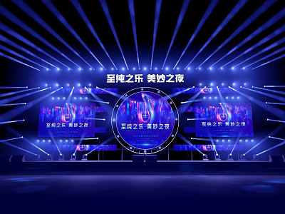 Modern Ballroom With Blue Lighting Stage Large Screens And Dance Vibe Lighting Effects 3d model