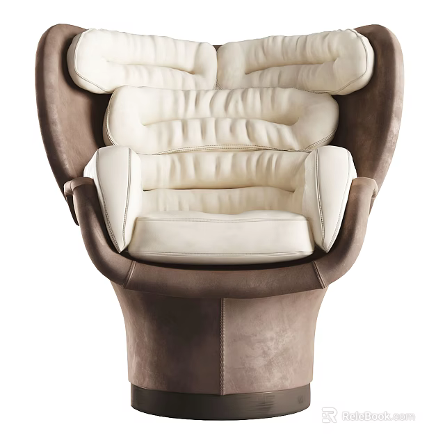 Comfortable Modern Single Sofa With Beige Padded Cushions And Dark Brown Frame Design 3d model 