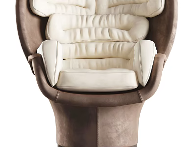 Comfortable Modern Single Sofa With Beige Padded Cushions And Dark Brown Frame Design 3d model