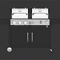 Outdoor Grill With Double Burners Black Wheeled Cart And Silver Control Panel