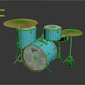 Professional Blue Drum Set With Cymbals Shells Stands And White Heads 3d model