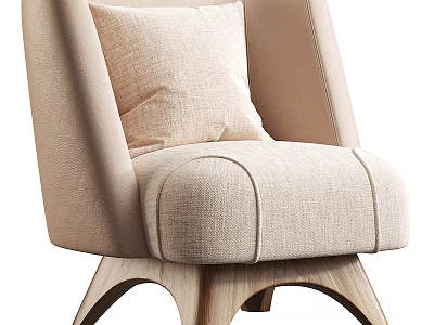 Modern Light Beige Accent Chair With Cushioned Backrest Seat And Wooden Legs 3d model