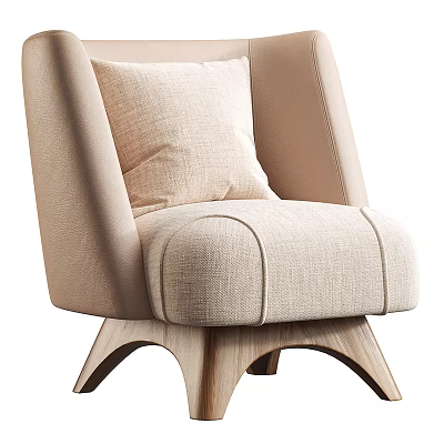 Modern Light Beige Accent Chair With Cushioned Backrest Seat And Wooden Legs 3d model