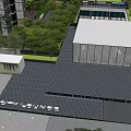 Modern Sales Office Building With Glass Curtain Walls Water Pond And Greenery