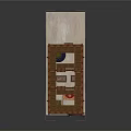 Vintage Library Interior With Wooden Bookshelves Arched Doorway And Decorative Rug