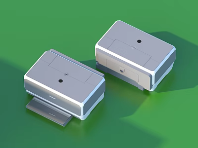 Two White Modern Office Appliances Compact Design Scanner Printer on Green Background 3d model
