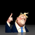 3D Cartoon Game Character With Blue Suit Red Tie Pointing Finger Open Mouth Expression
