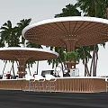 Modern Pergola Outdoor Night Scene With Palm Trees Bar Counter And White Chairs Design