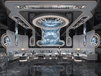 Luxurious Modern KTV Interior Design With Large Central Decorative Screen Sofa Seating And Elegant Lighting 3d model