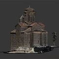 Stone Built Church Model Featuring Red Tiled Roof Bell Tower And Small Doorway