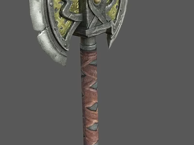 Ornate Decorative Axe With Intricate Metal Blade And Leather Wrapped Handle 3d model