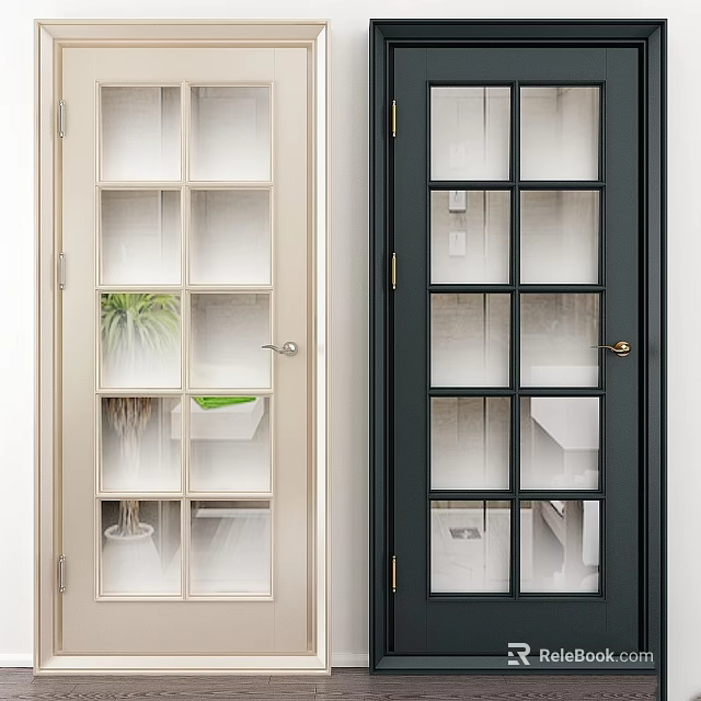 Modern Light and Dark Colored Hinged Doors with Glass Panes for Interior Design 3d model 