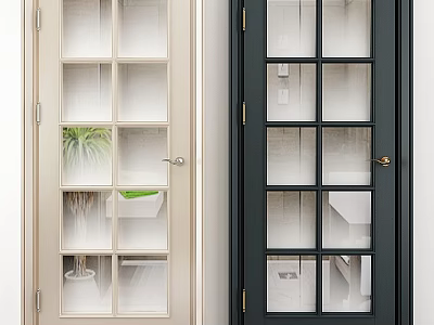 Modern Light and Dark Colored Hinged Doors with Glass Panes for Interior Design 3d model