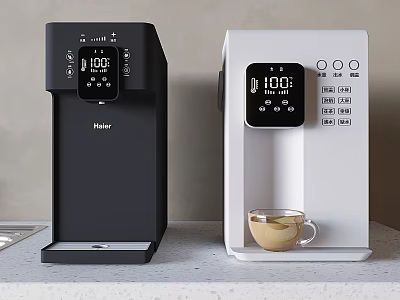 Haier Black And White Kitchen Appliances With Digital Display And Coffee Cup 3d model