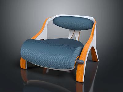 Modern Accent Leisure Chair With Blue Cushion Wooden Frame And Curved Backrest Design 3d model