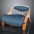 Modern Accent Leisure Chair With Blue Cushion Wooden Frame And Curved Backrest Design