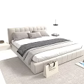 Modern Upholstered Double Bed With Soft Pillows Bedside Table And Beige Rug 3d model
