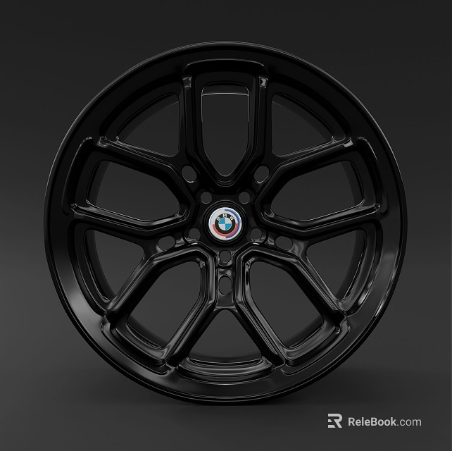 Black Car Wheel Rim Design With BMW Logo And Modern Spoke Style 3d model 