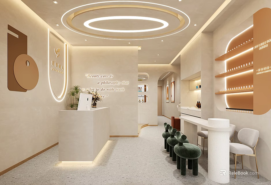 Luxurious SPA Interior Design With Reception Desk And Ambient Lighting 3d model 