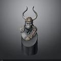 Detailed Monkey Sculpture with Horns and Ornamental Attire on Black Base