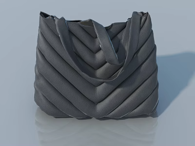 Gray Woven Handbag With V Shaped Texture And Shoulder Straps On Blue Background 3d model