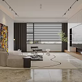 Modern Living Dining Room Featuring Beige Sofa TV Cabinet Decorative Painting Area Rug And Plant