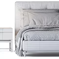 Modern Minimalist Double Bed With Soft Pillows Cozy Blanket And Nightstand