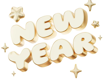 Golden New Year Themed Decorative Ornament Set With 3D Letters And Star Accents 3d model