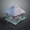 Traditional Thatched Roof Pavilion With Stone Steps And Green Ground Design