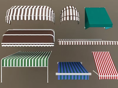Colorful Outdoor Awnings With Striped Designs Various Styles And Different Shapes 3d model