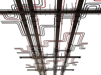 Air Conditioner Air Vents In Building Ceiling With Ductwork Pipes And Wiring Layout 3d model